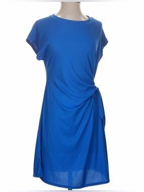 Blue Side-Tie Short Sleeve Dress